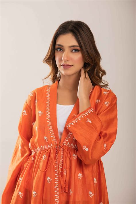 Orange Cape - Pleats PleaseChikankari - Dress
