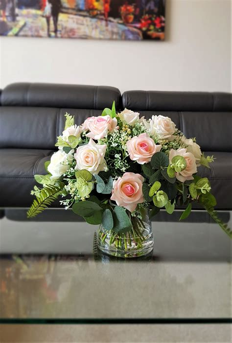 Real Touch Rose Arrangement Faux Rose Arrangement Silk Flower Vase ...