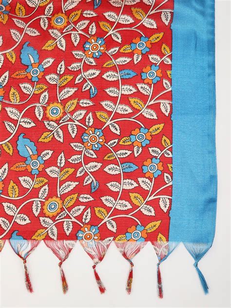 Red Floral Printed Art Silk Dupatta – Dupatta Bazaar