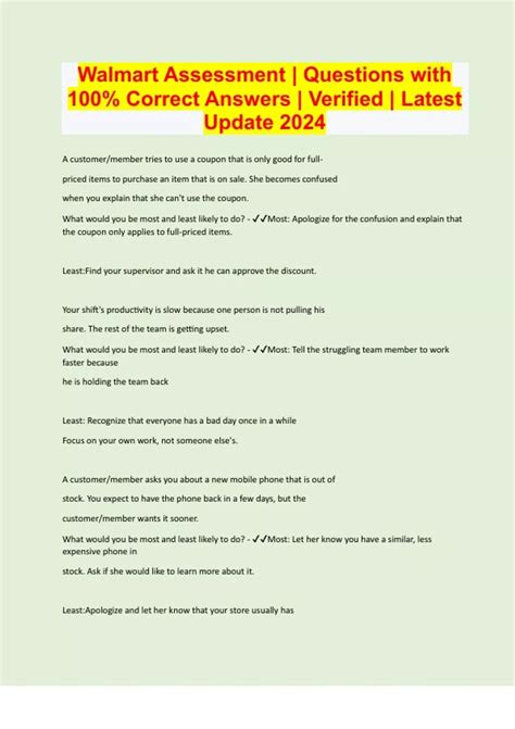 Walmart Assessment | Questions with 100% Correct Answers | Verified ...