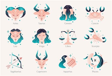 Zodiac astrology horoscope design vector illustrations set. Elegant ...