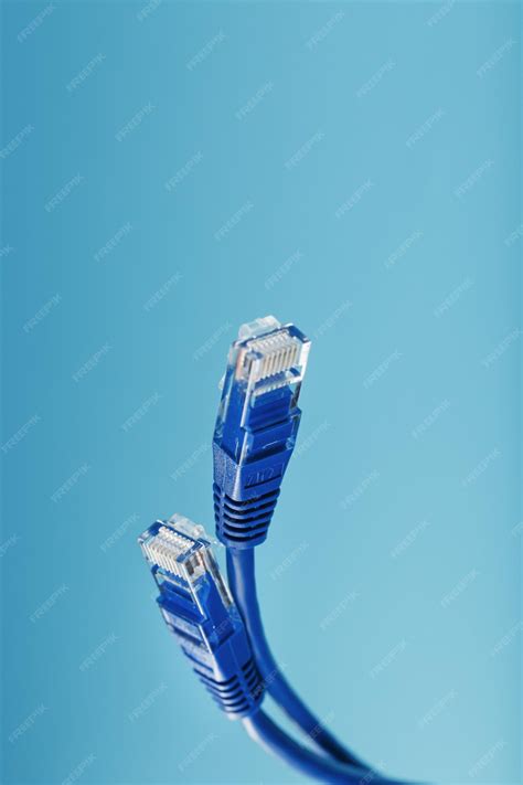 Two ethernet cable connectors patch cord cord closeup isolated on a ...