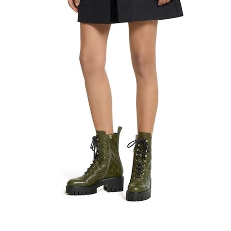 Women's lace-up ankle boot with GG in dark green GG leather | GUCCI® US