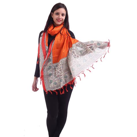 Buy INARA ROBES Madhubani Printed Orange Dupatta at Amazon.in