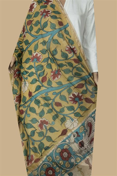Kalamkari Dupatta - Buy Hand Painted Pen Kalamkari Dupatta Online ...