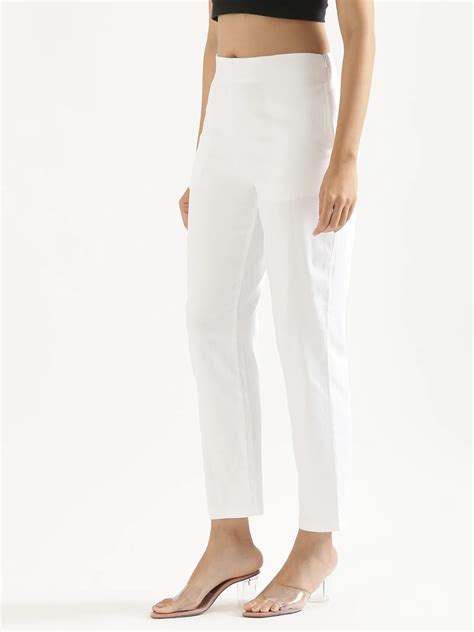 Women White Straight Fit Formal Pants