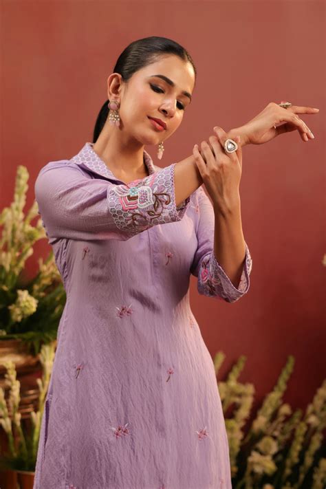 Lavender Mul Chanderi Embroidered Co-ord Set – SCAKHI
