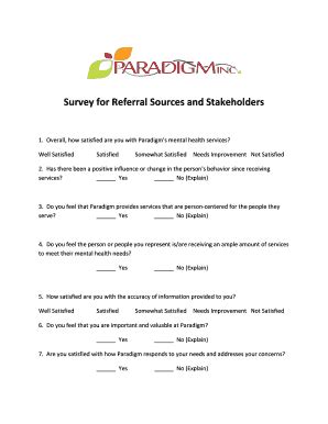 Fillable Online paradigminc Survey for Referral Sources and ...