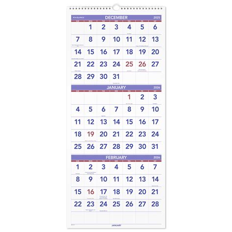 AT-A-GLANCE 2026 Three Month Reference Vertical Wall Calendar Large 12 ...