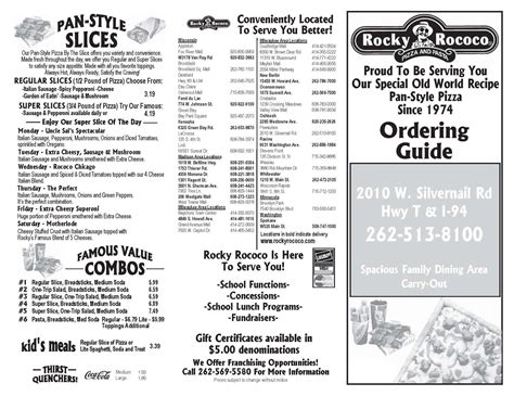 Menu at Rocky Rococo Pizza and Pasta pizzeria, Pewaukee