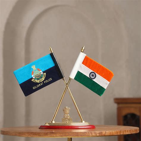 Brass National & Gujarat Police Flag Stand (12 Inch) – Velan Store