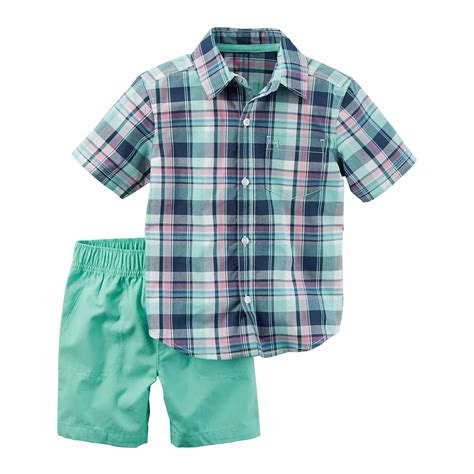 Baby Boy Carter's Plaid Airplane Shirt & Canvas Shorts Set