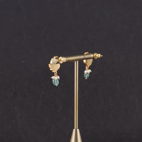 Designer Small Bird Jadau Kundan Stud Earrings with Green Beads ...