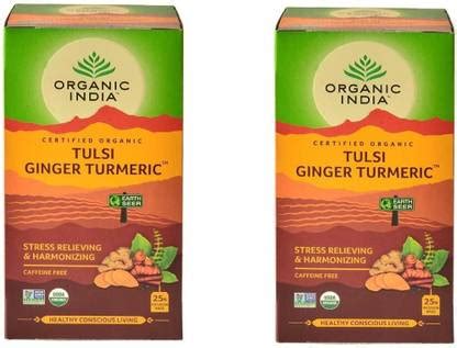 ORGANIC INDIA TULSI GINGER TURMERIC Tulsi, Ginger Herbal Infusion Tea ...