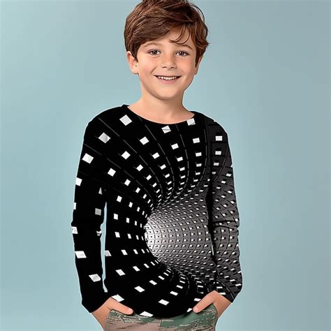 Boys 3D Graphic Optical Illusion T shirt Tee Long Sleeve 3D Print ...