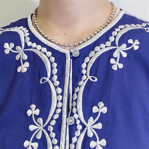 Navy and white Filipino embroidery shirt | LEMON