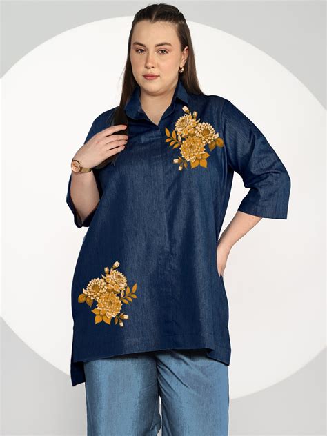 Navy Denim ShirtTop - Eldora for Women l Sizes XS to 8XL l LetsDressUp