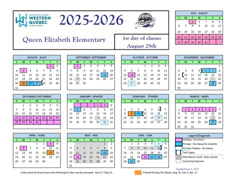 School calendar and supplies lists for 2025-2026 - Queen Elizabeth ...