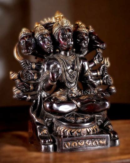 Handcrafted Brass Panchmukhi Hanuman Idol - Dual Tone black Gold - 17 ...