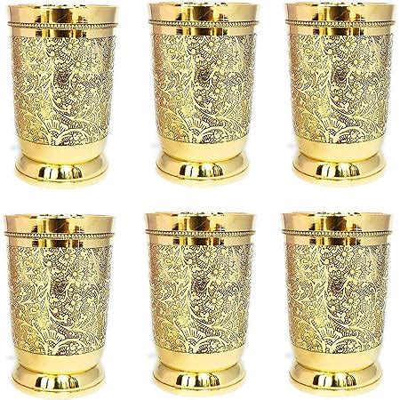 Buy KBB Mughal Design Etching Finish Brass Glass (Set of 6) Online at ...