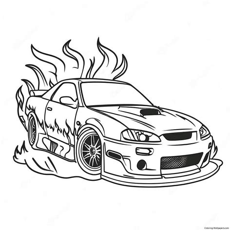 Race Car With Flames Coloring Page