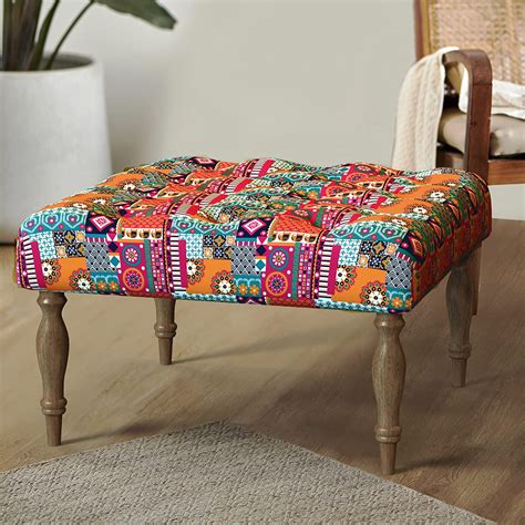 Chumbak English Ottoman - Floral Swirls (2 Seater Ottoman, Sheesham ...