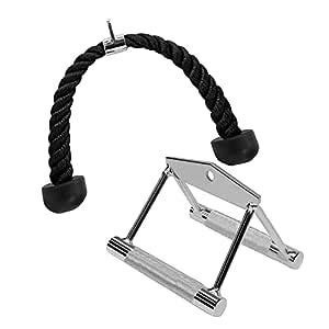 Combo Pack- Triceps Rope and Seated Rowing Handle, Gym Cable Attachment ...