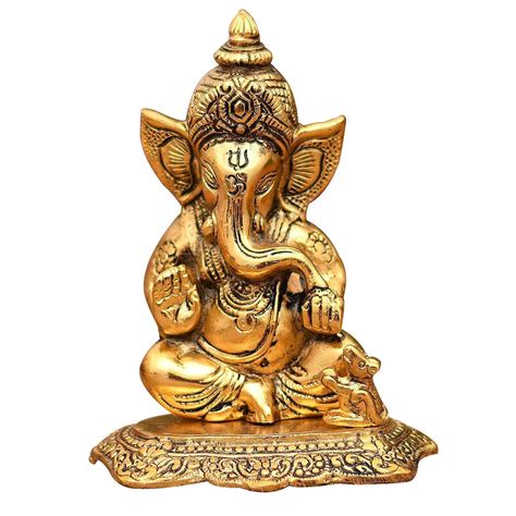 Buy RSN Metal Ganesha Statue Hindu God Ganesh Ganpati Sitting Idol ...