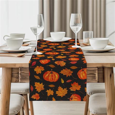Autumn Pumpkin Branches and Leaves Table Runners Kitchen Table ration ...