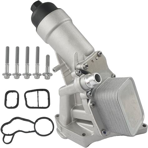 Upgrade Aluminum Engine Oil Cooler Filter Housing with Gasket, Bolts Compatible with 2016-2022 ...