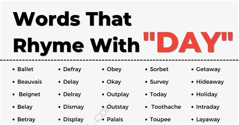 220+ Awesome Words that Rhyme with Day • 7ESL
