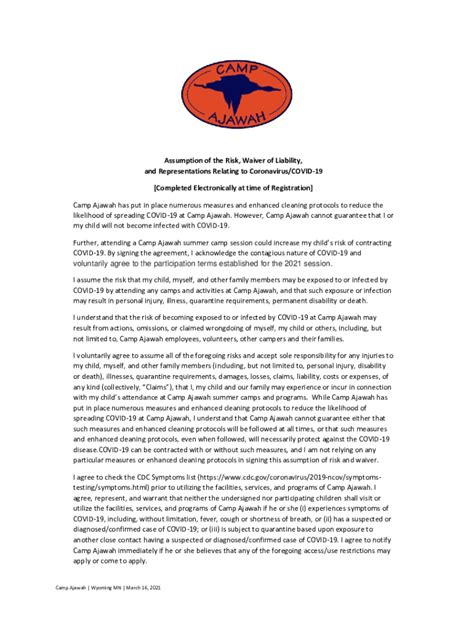 Fillable Online Assumption of the Risk, Waiver of Liability, and ...