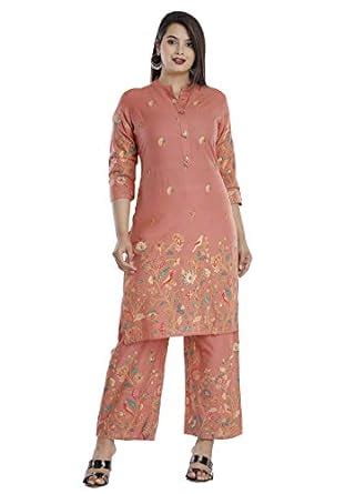 Buy KAWDI FASHION Women's Rayon Printed Straight Kurta and Palazzo Set ...