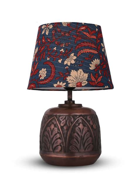 Buy Copper Leaf Etched Pot Lamp with Multicolor Taper Blue Shade ...