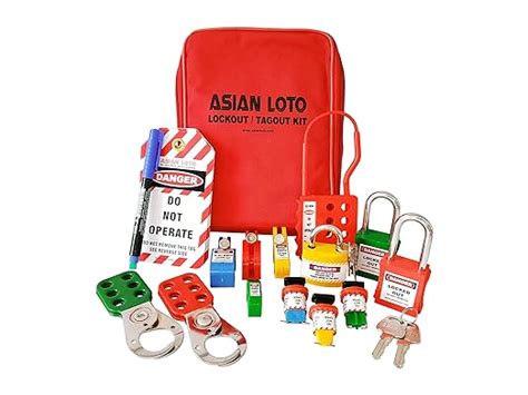 Asian Loto Red Pouch Kit with Scissor Cable Lockout Padlock Tags & Hasp ...