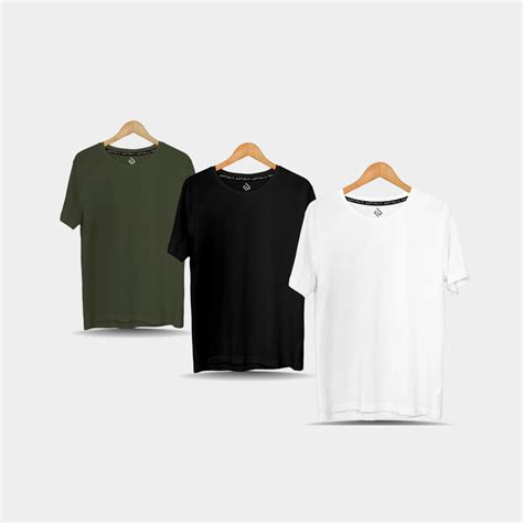 Pack of 3 - Combo Plain Classic Fit Black, White and Dark Olive Green ...