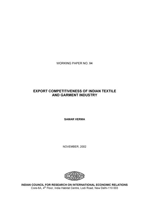 WP 94 - WORKING PAPER NO. 94 EXPORT COMPETITIVENESS OF INDIAN TEXTILE ...
