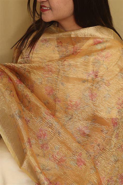 Yellow Digital Printed Crushed Tissue Floral Design Dupatta