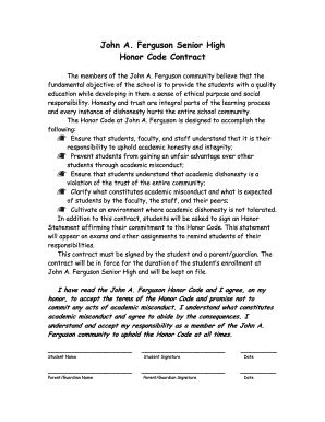 FL John A. Ferguson Senior High School Honor Code Contract - Fill and ...