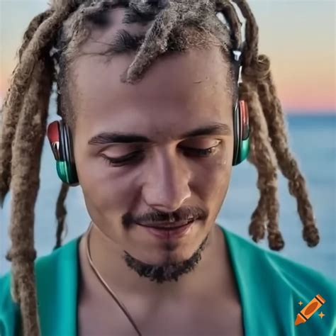 Fashionable white guy with dreadlocks and headphones on Craiyon