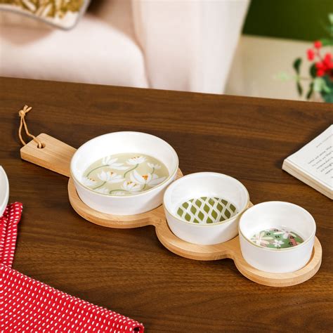 Sage Scape Snack Bowl And Tray Set Of 4 Online - Premium Platter | Nestasia