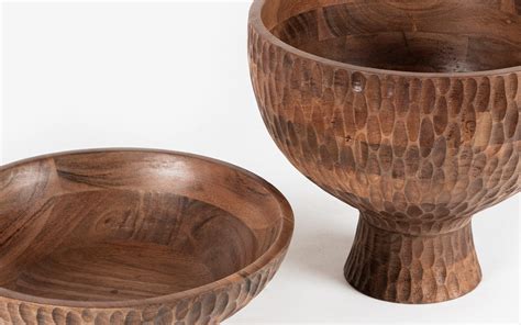 Kalai Wooden Serving Bowls Set of 2 | Walnut Finish Kitchen Bowls