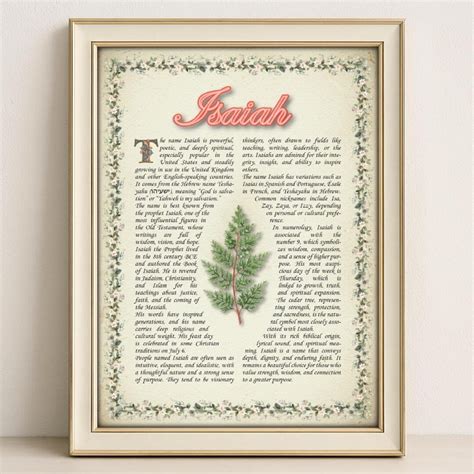 Isaiah Name Meaning Vintage Floral Print: Personalized Wall Art (PDF ...