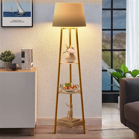 3-Tier Shelf Floor Lamp w/Shade Standing Light Open Shelves Storage ...
