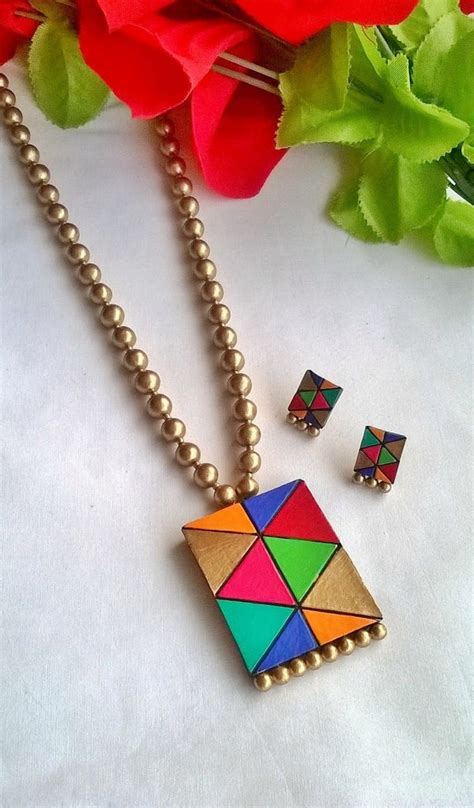 Multicolour Rectangular Terracotta Jewellery Set – Fashionous