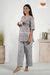 Grey Floral Print Cotton Night Wear Set For Women