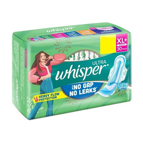 Buy Whisper Ultra Upto No Gap No Leaks Sanitary Pads XL+, 30 Count | 19 ...