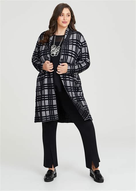 Shop Plus Size Fluffy Check Coatigan, Black | Taking Shape AU