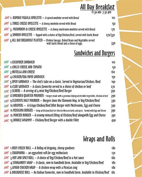 Menu at Elements Eatery - Steakhouse, Pizzeria & Cafe, Bengaluru, 3rd Floor