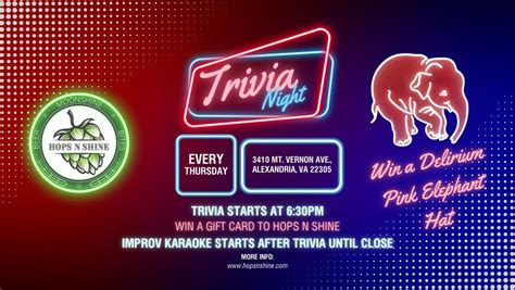 Hops N Shine Thursday Trivia, 3410 Mount Vernon Avenue, Alexandria, VA ...